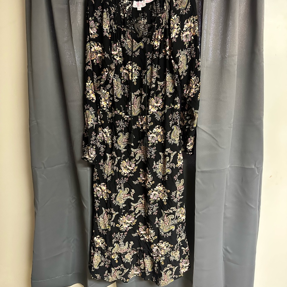Elegant Long Sleeve Black Floral Dress